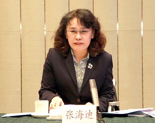 图为中国残联主席张海迪讲话